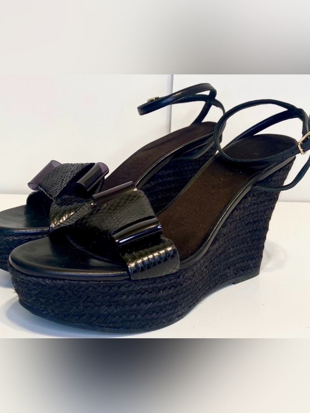 Burberry Snake Print Black Leather Espadrilles Size 37
